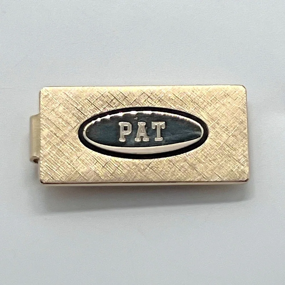 Vintage Anson Money Clip Gold Tone PAT Monogram Textured Finish W/ Original Box